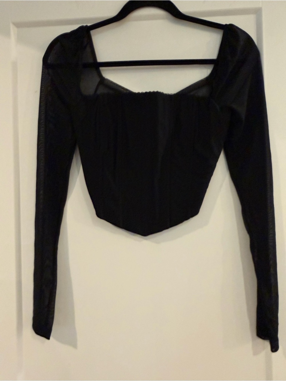 NWT Princess Polly Black Long-Sleeve Mesh Bustier Top size 4